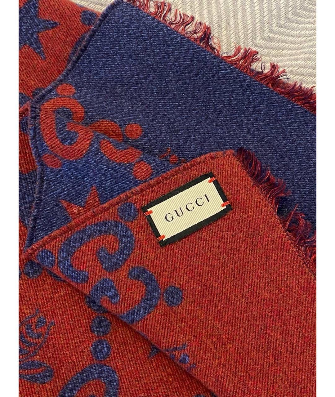 GUCCI Бордовый шерстяной шарф, фото 2