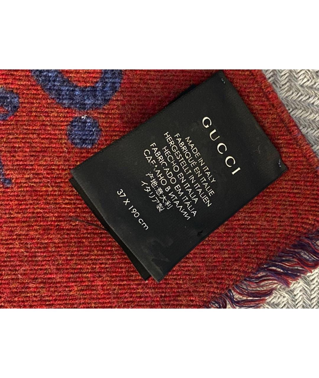 GUCCI Бордовый шерстяной шарф, фото 5
