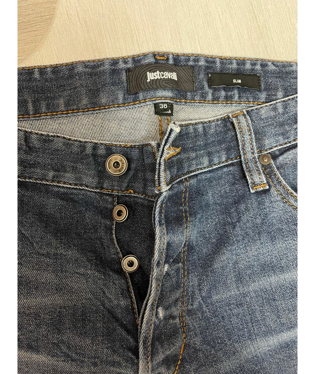 JUST CAVALLI Синие хлопковые прямые джинсы, фото 3
