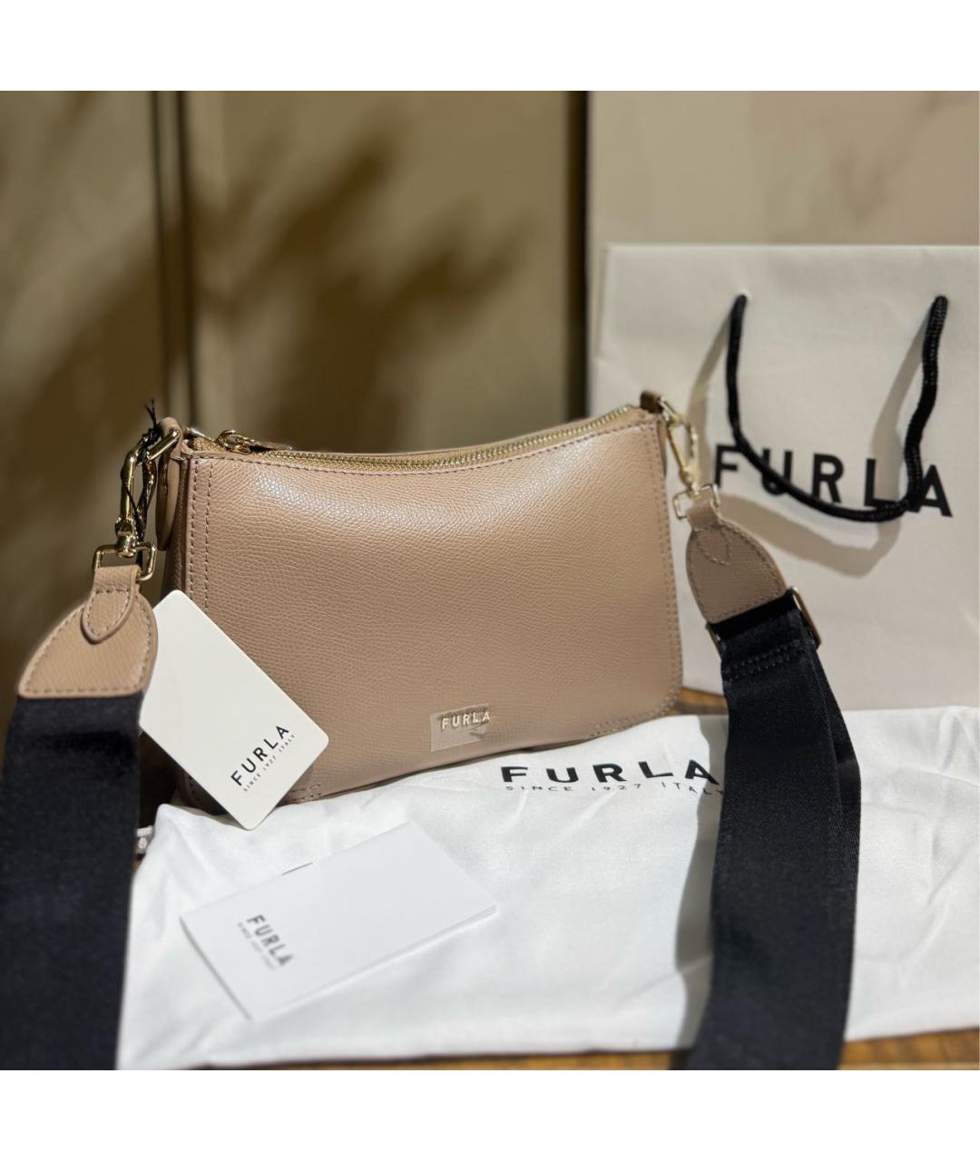 FURLA Бежевая кожаная сумка через плечо, фото 2