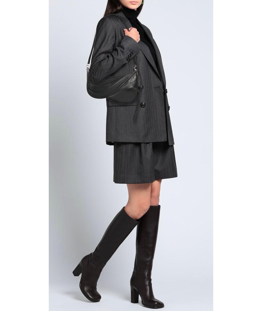 MUGLER Черная кожаная сумка с короткими ручками, фото 3