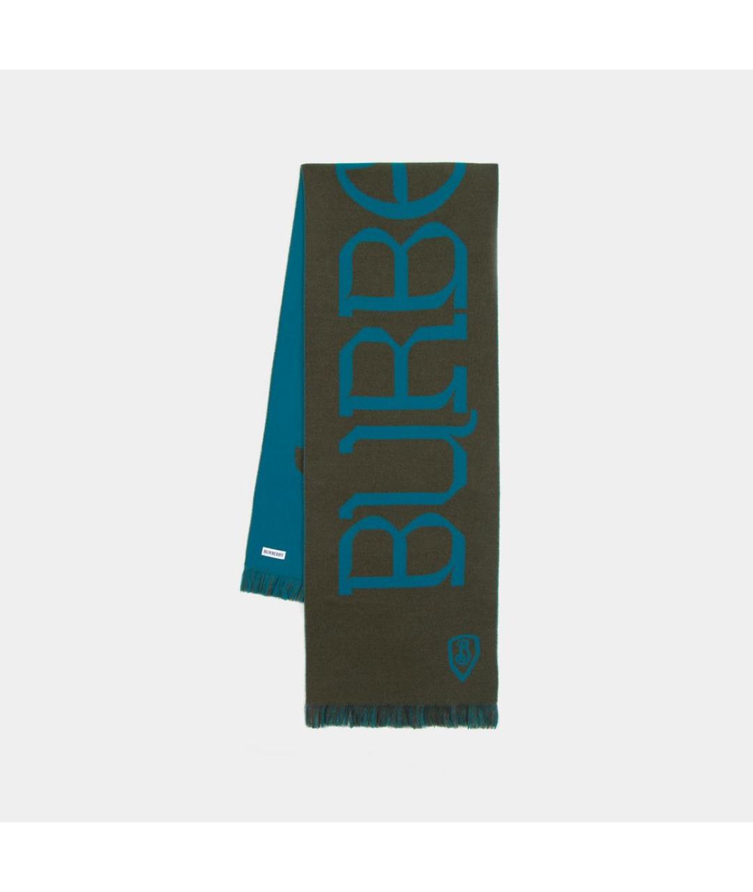 BURBERRY Зеленый шерстяной шарф, фото 3