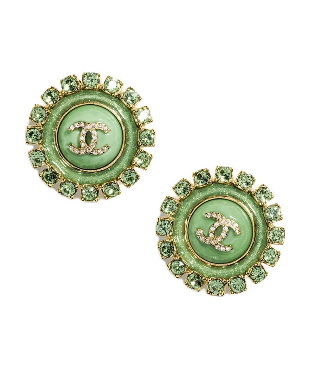 CHANEL Зеленые металлические серьги, фото 2