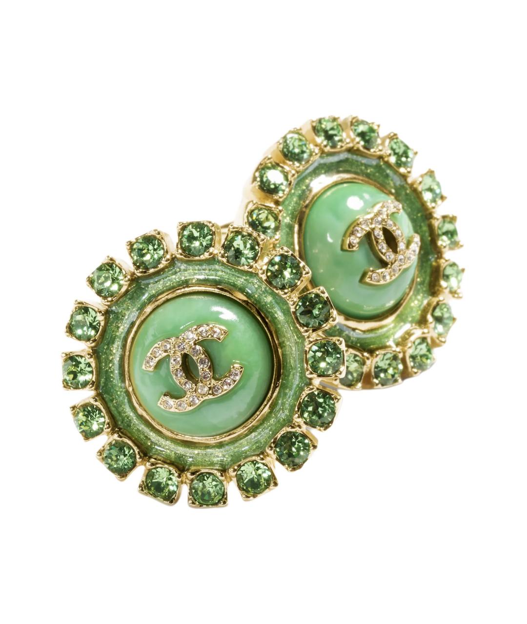 CHANEL Зеленые металлические серьги, фото 1