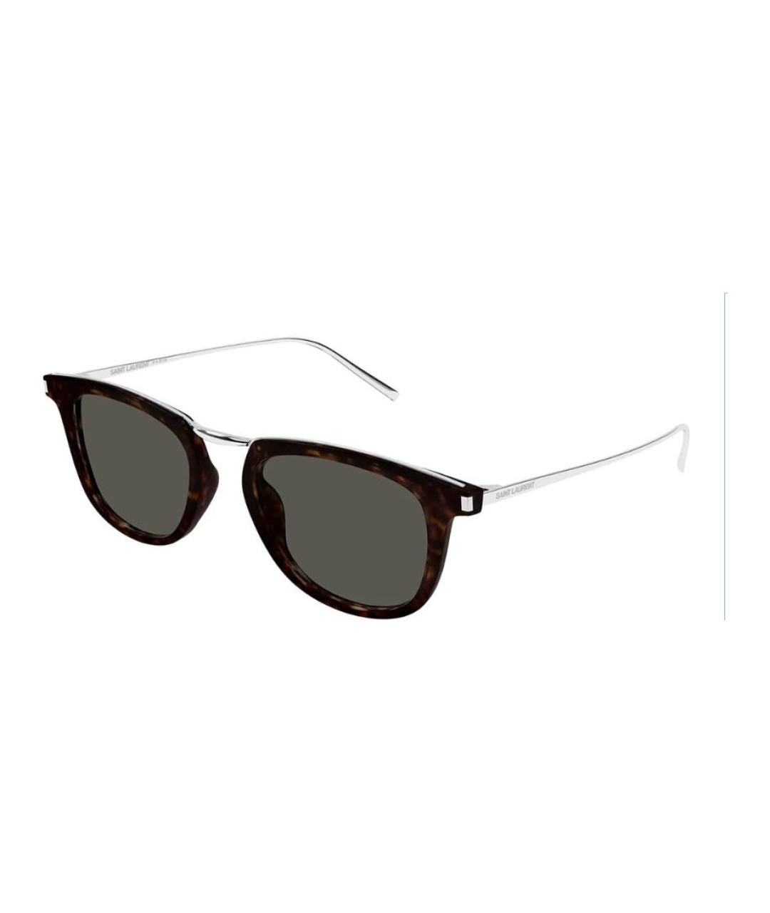 SAINT LAURENT Коричневые пластиковые солнцезащитные очки, фото 1