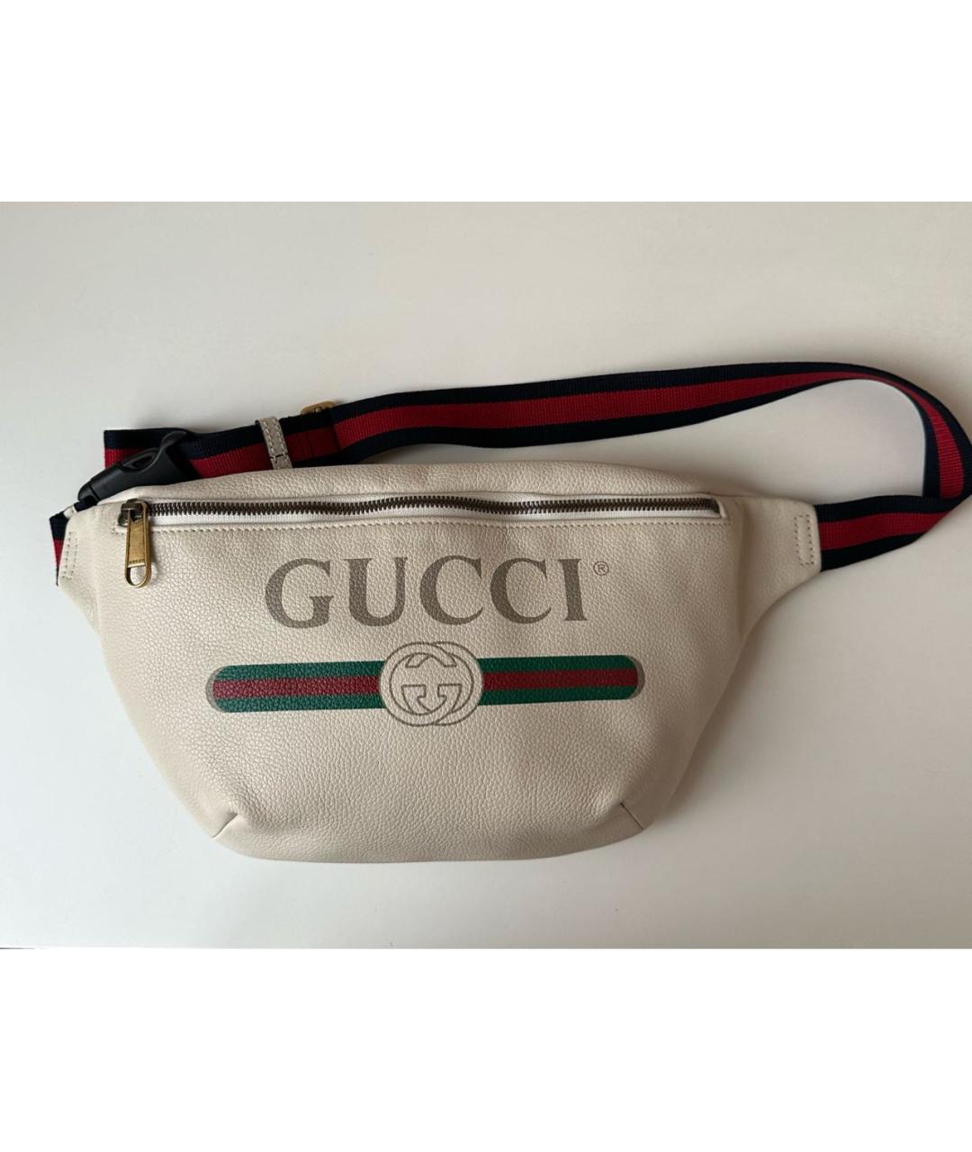 GUCCI Бежевая кожаная поясная сумка, фото 2