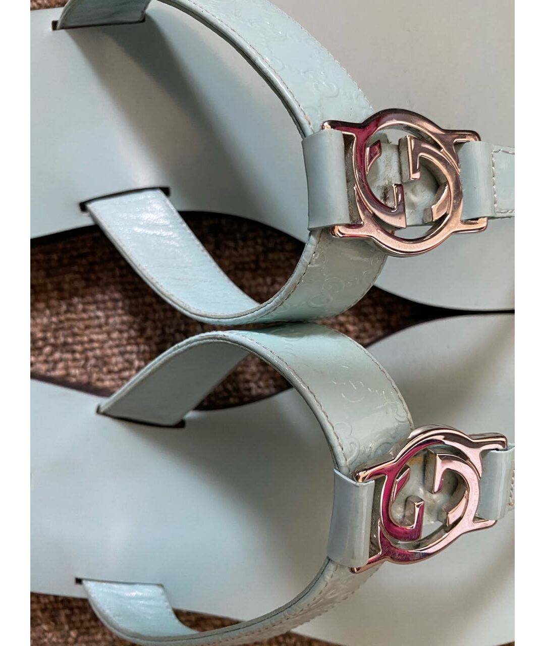 GUCCI Бирюзовые кожаные шлепанцы, фото 2