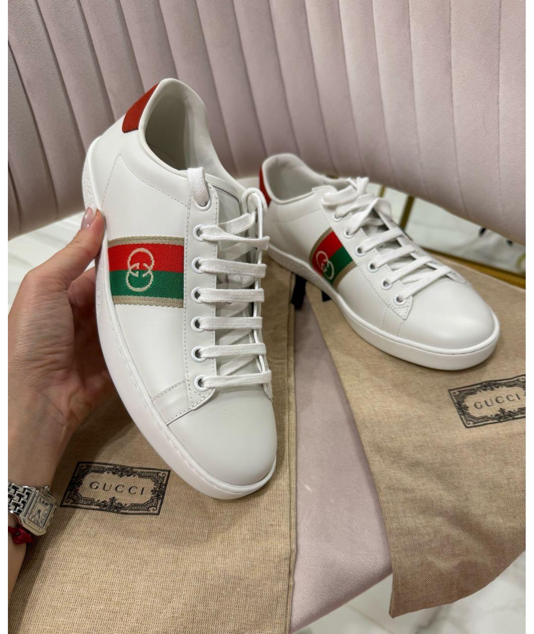 GUCCI Белые кожаные кроссовки, фото 5