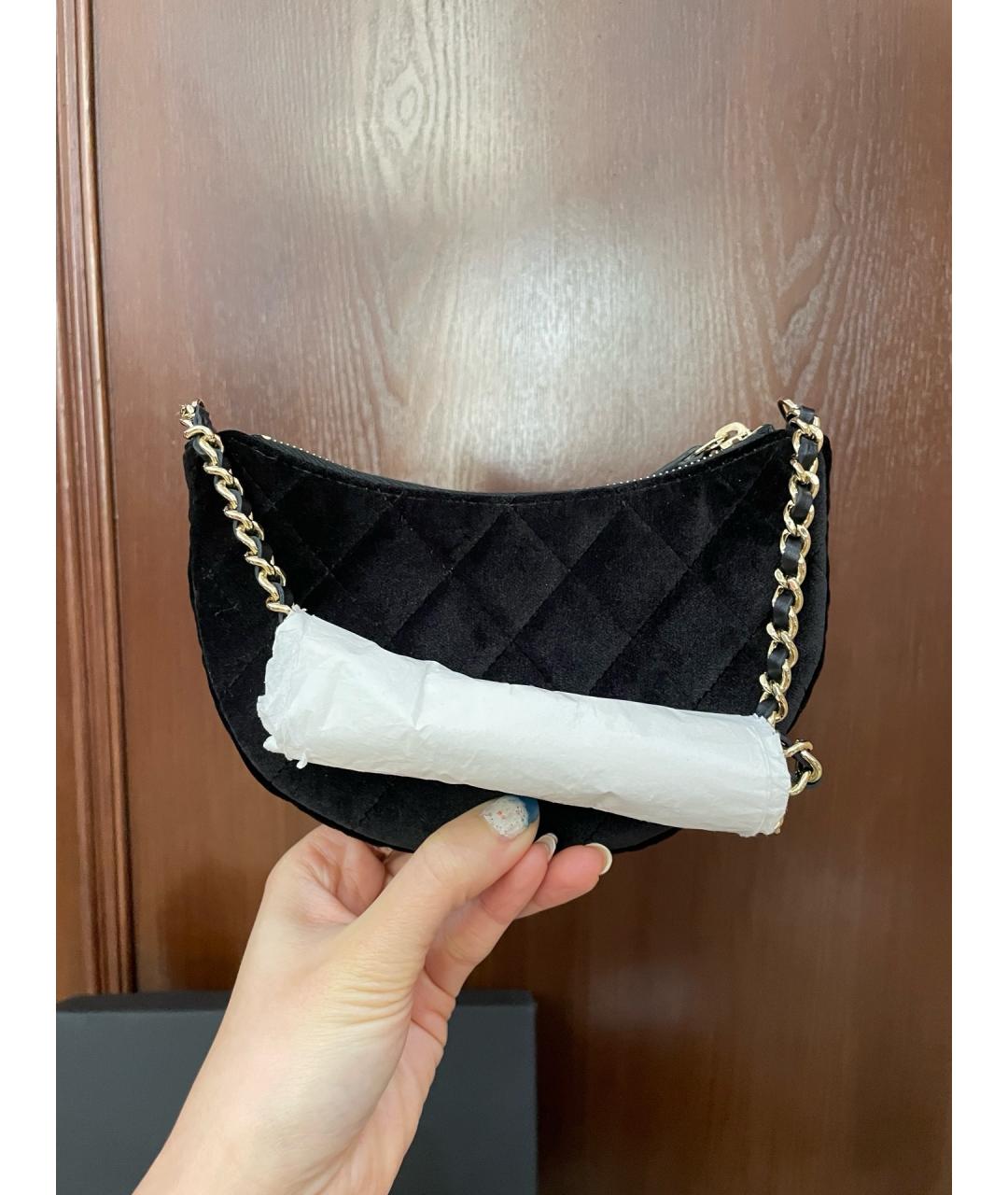 CHANEL Черная бархатная сумка тоут, фото 4