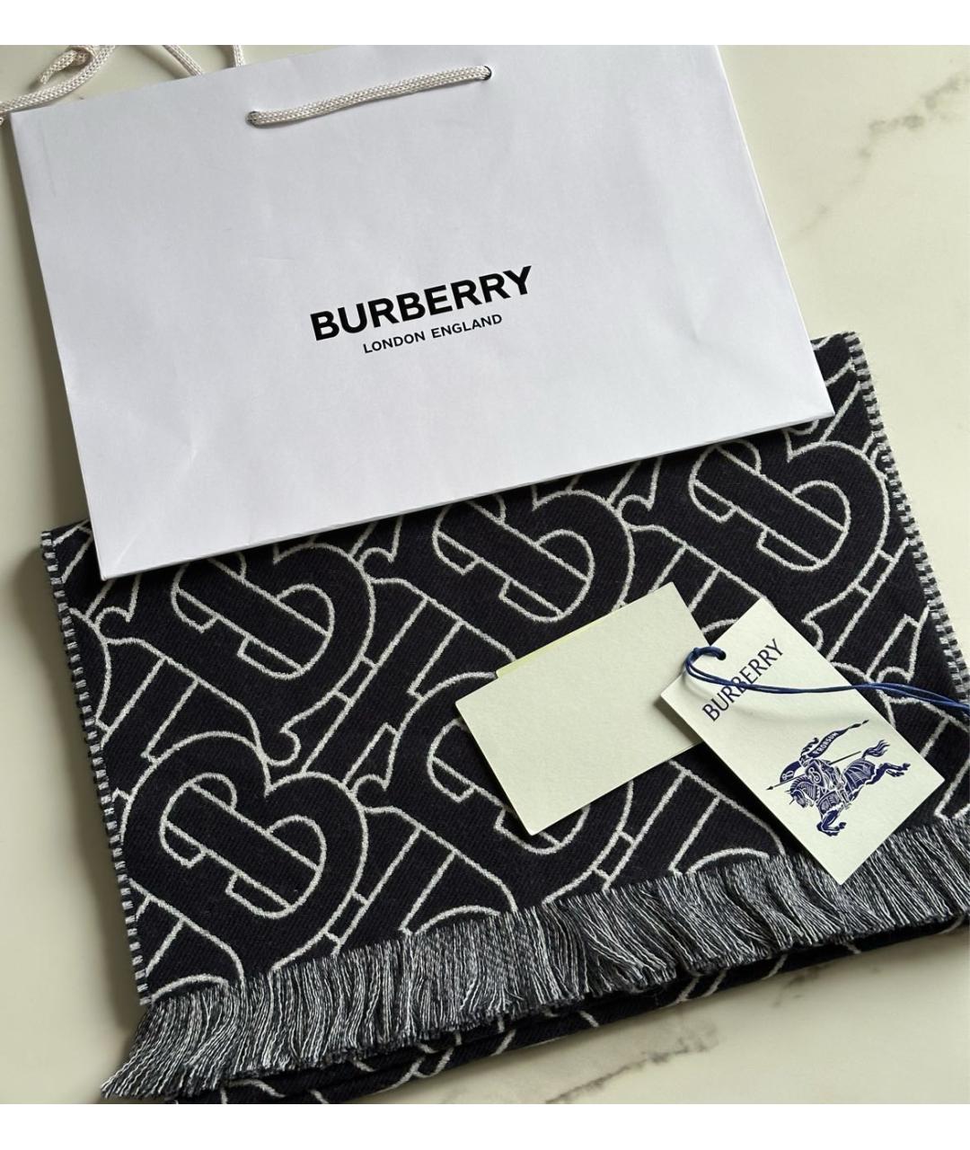 BURBERRY Черный шерстяной шарф, фото 4