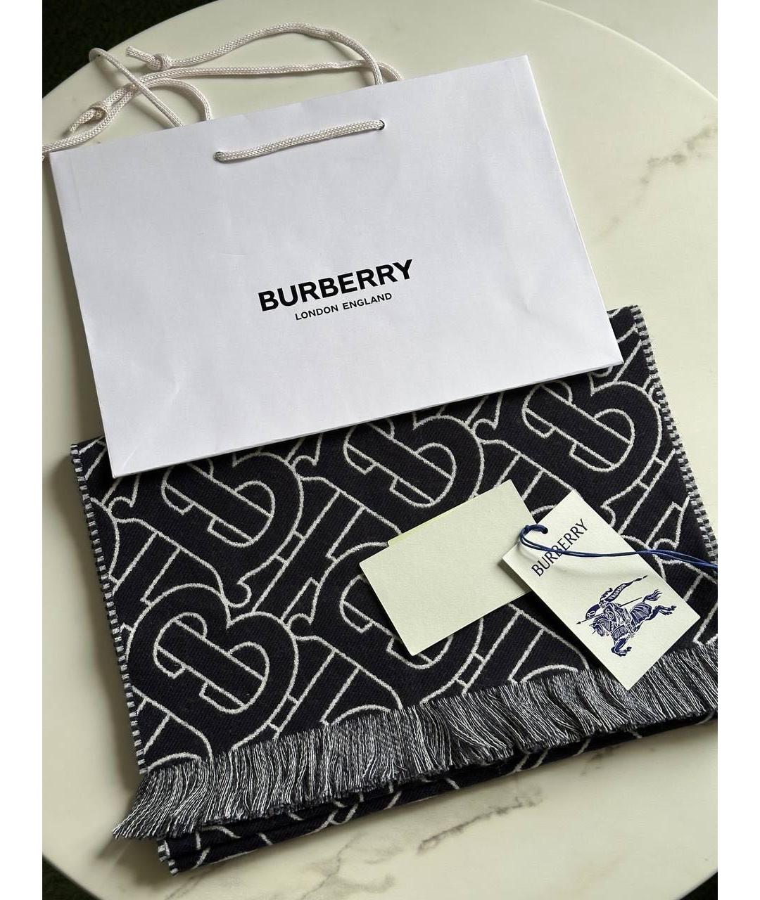 BURBERRY Черный шерстяной шарф, фото 4