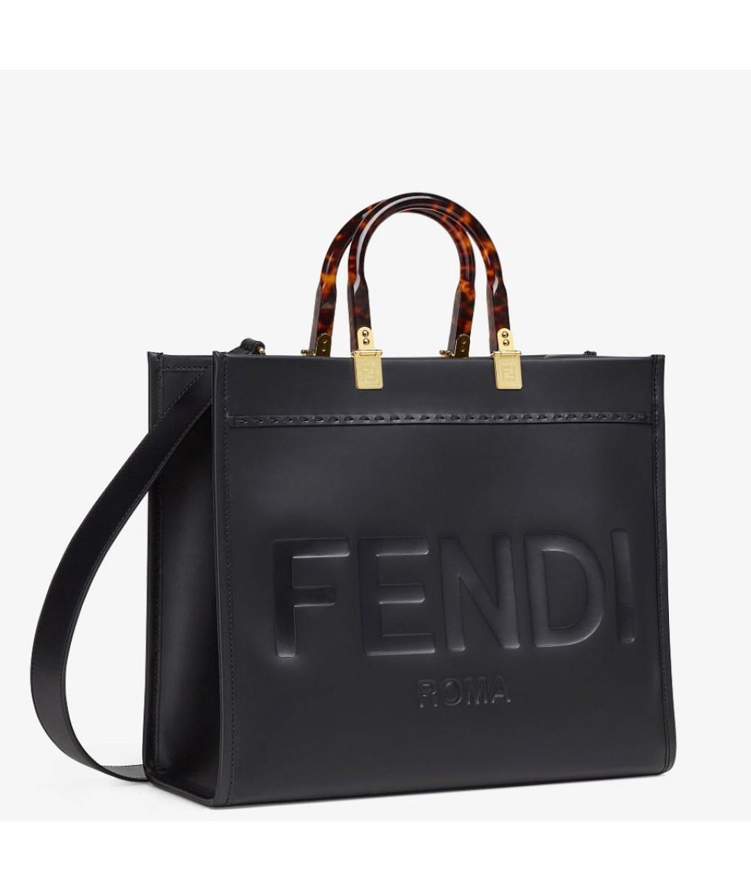 FENDI Черная кожаная сумка тоут, фото 2