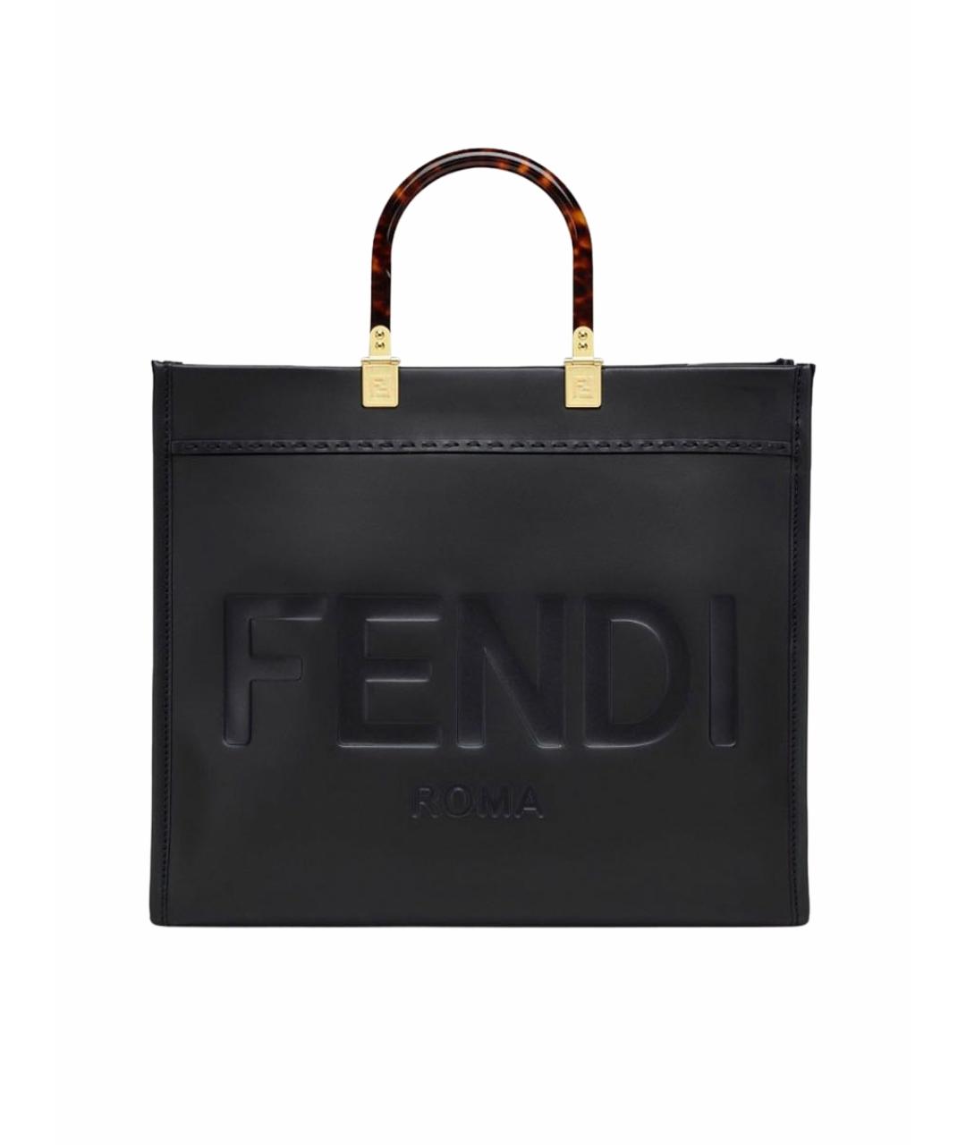 FENDI Черная кожаная сумка тоут, фото 1