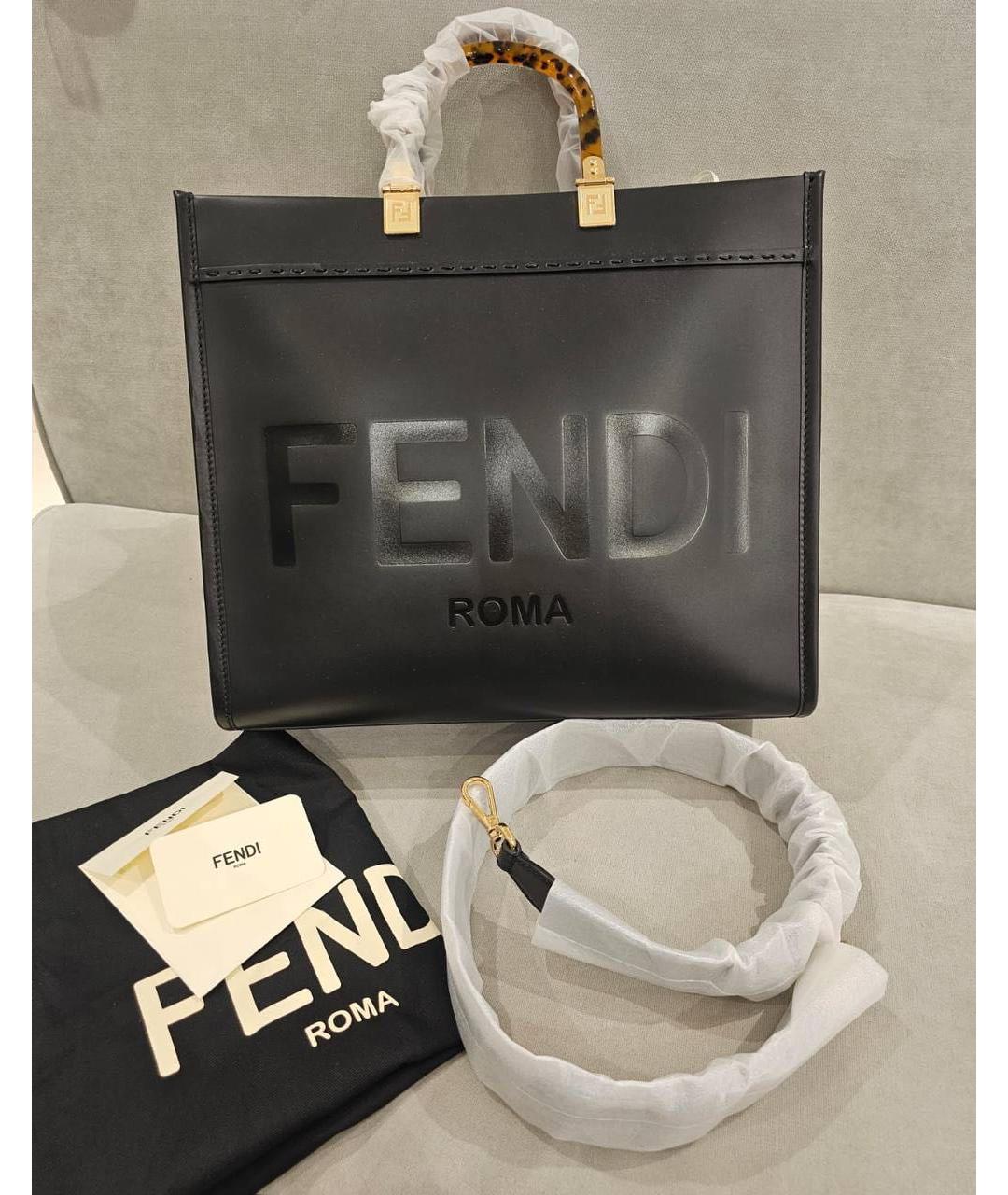 FENDI Черная кожаная сумка тоут, фото 7