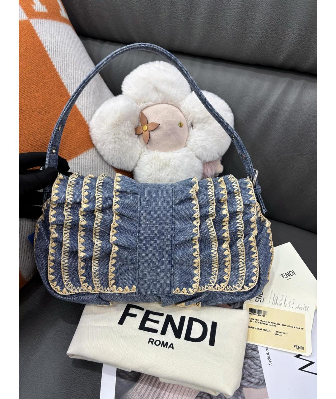 FENDI Голубая деним сумка через плечо, фото 4