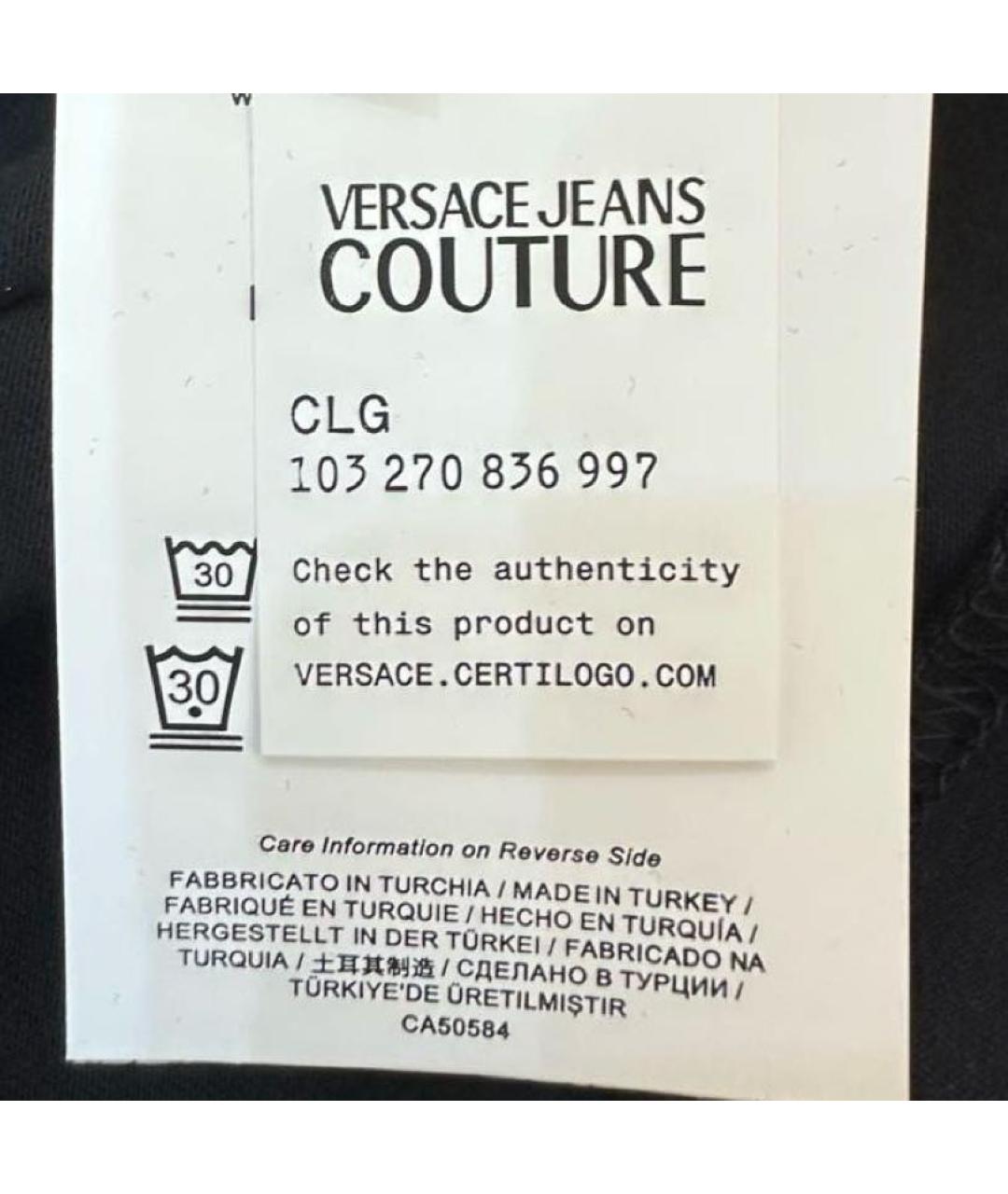 VERSACE JEANS COUTURE Черная хлопко-эластановая футболка, фото 4