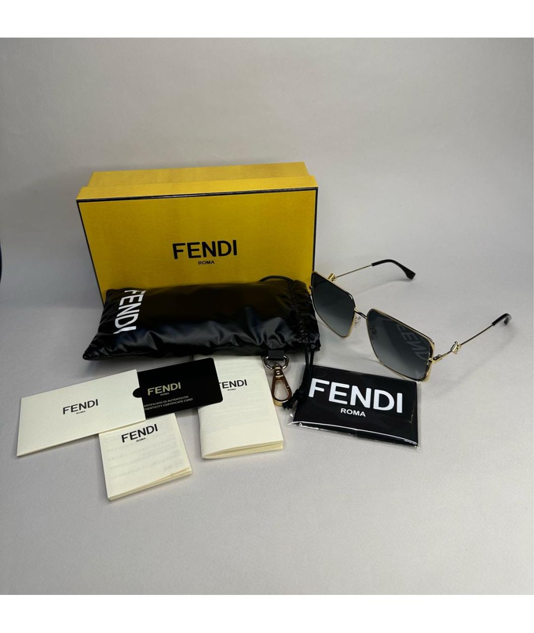 FENDI Коричневые металлические солнцезащитные очки, фото 4