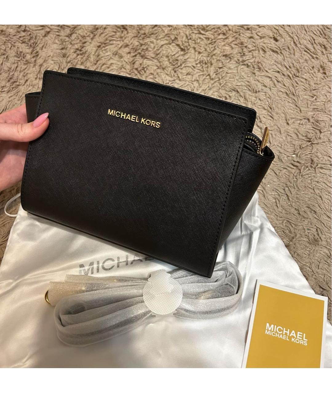 MICHAEL KORS Черная кожаная сумка через плечо, фото 2