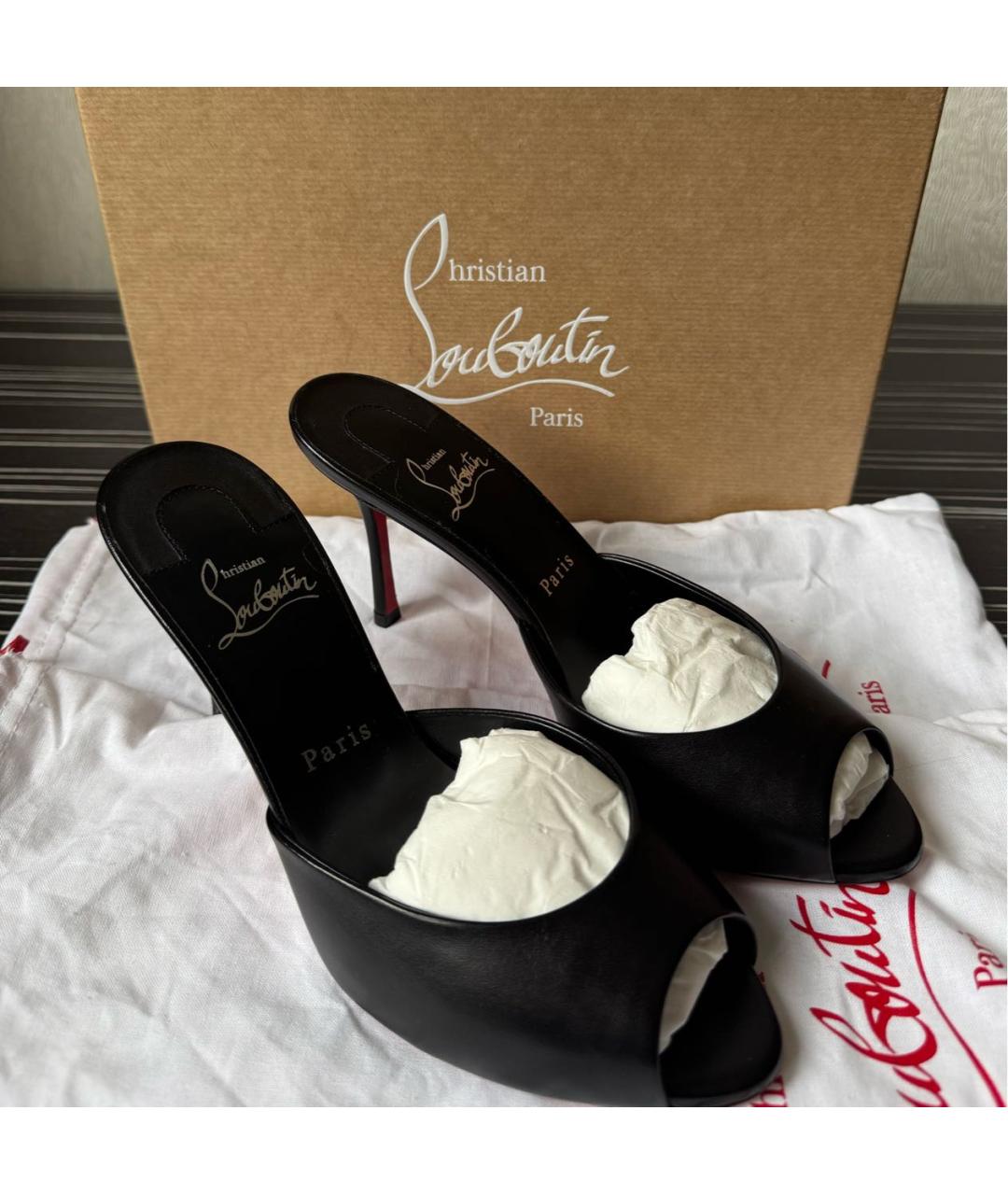 CHRISTIAN LOUBOUTIN Черные кожаные мюли, фото 7