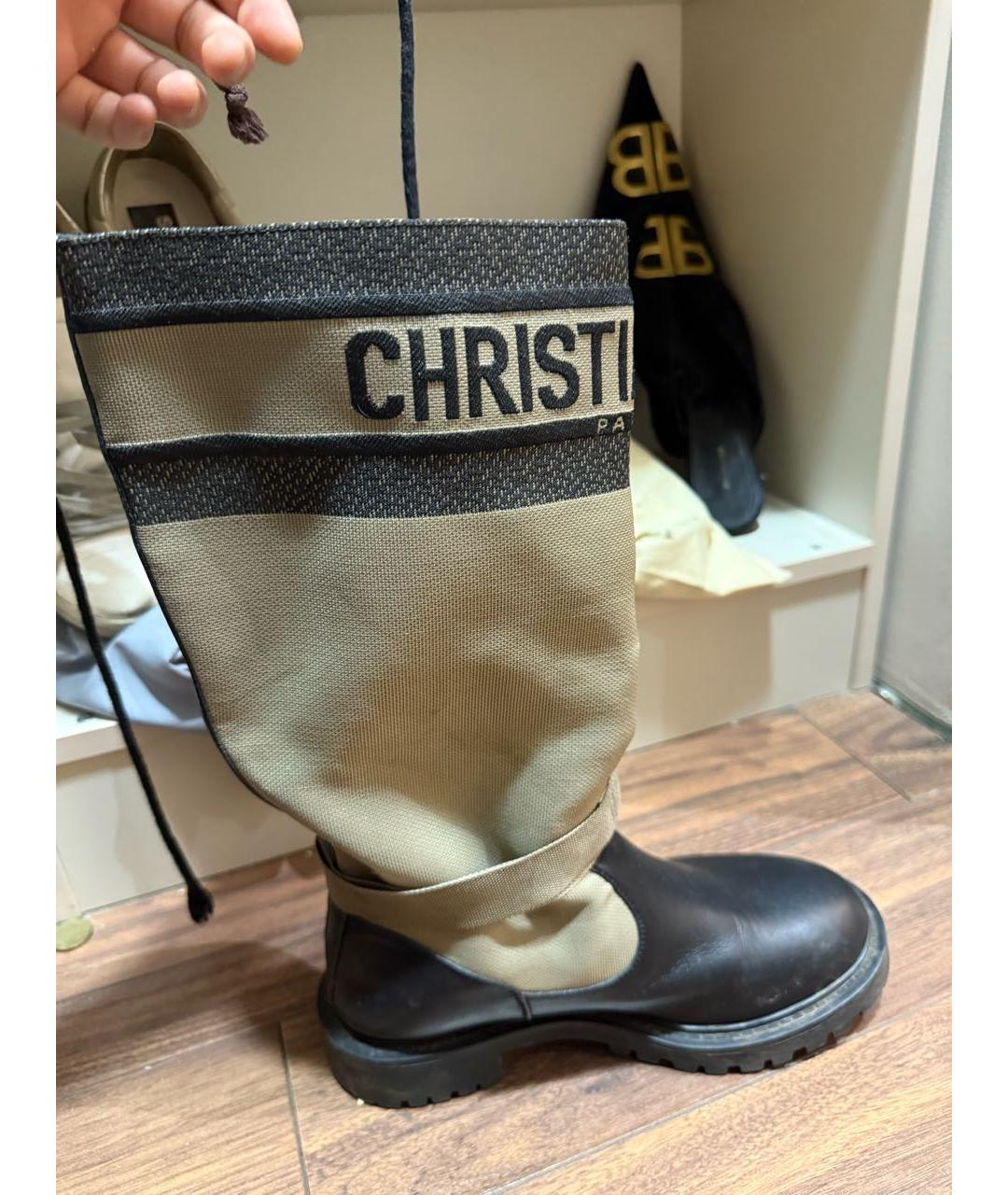 CHRISTIAN DIOR Бежевые текстильные сапоги, фото 5
