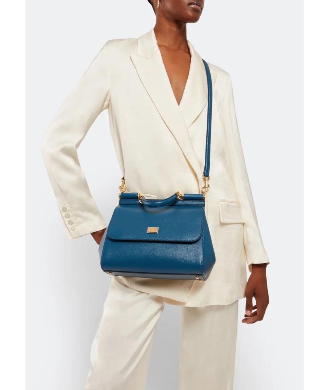 DOLCE&GABBANA Синяя кожаная сумка с короткими ручками, фото 7