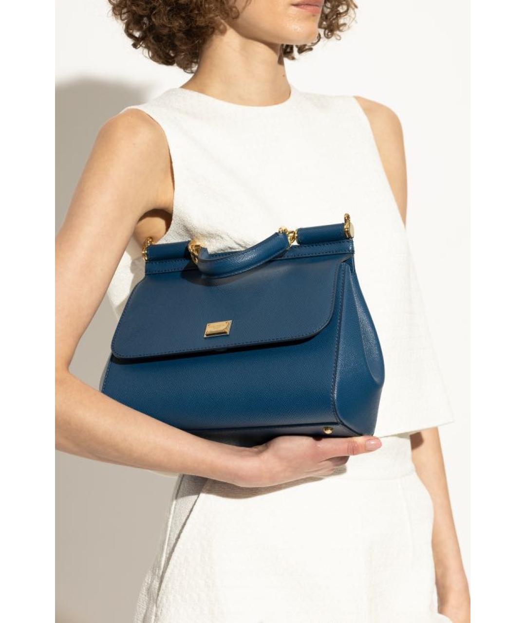 DOLCE&GABBANA Синяя кожаная сумка с короткими ручками, фото 5