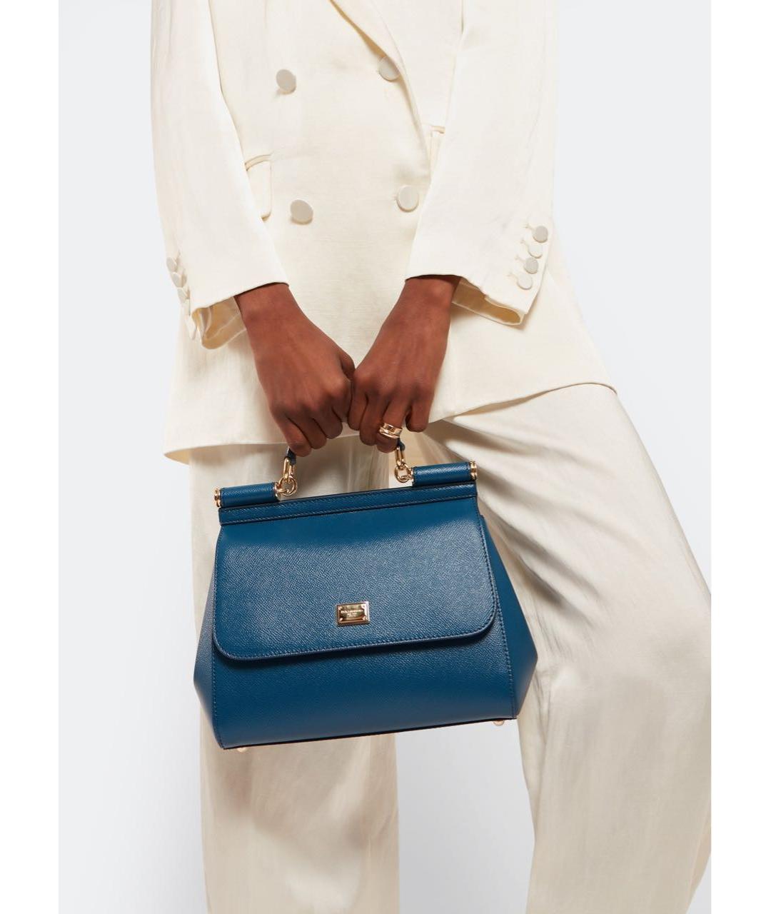 DOLCE&GABBANA Синяя кожаная сумка с короткими ручками, фото 6