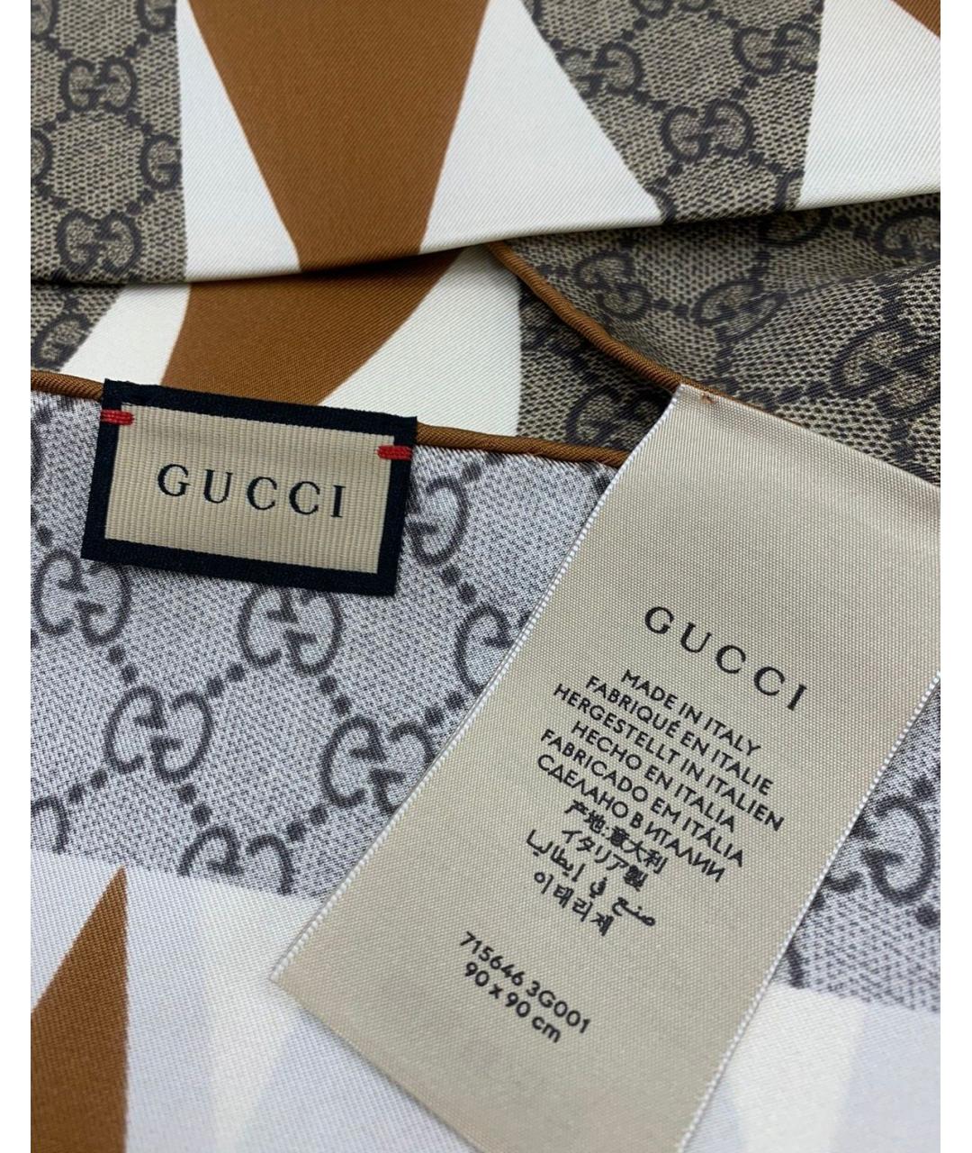 GUCCI Бежевый шелковый платок, фото 3