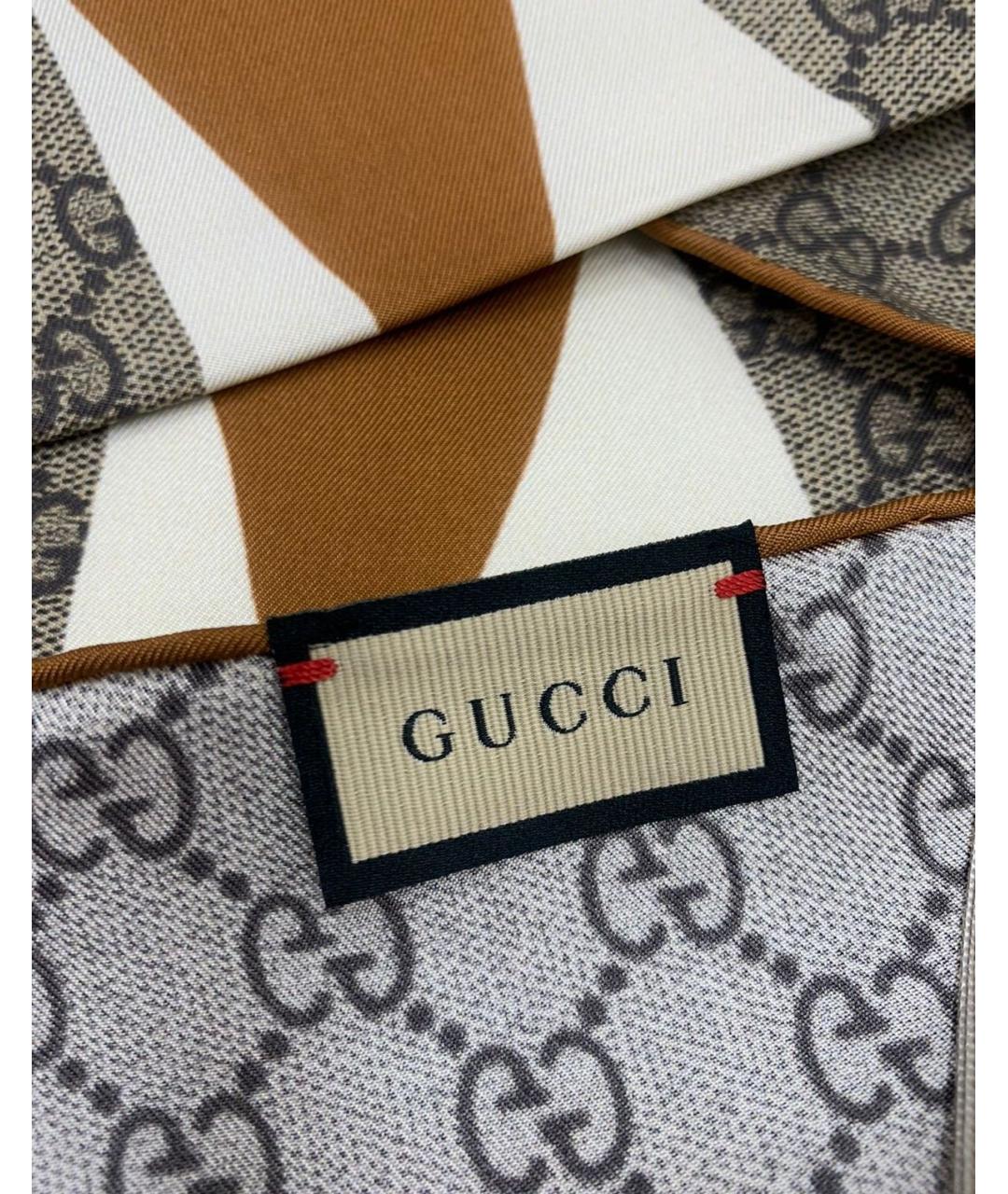 GUCCI Бежевый шелковый платок, фото 5