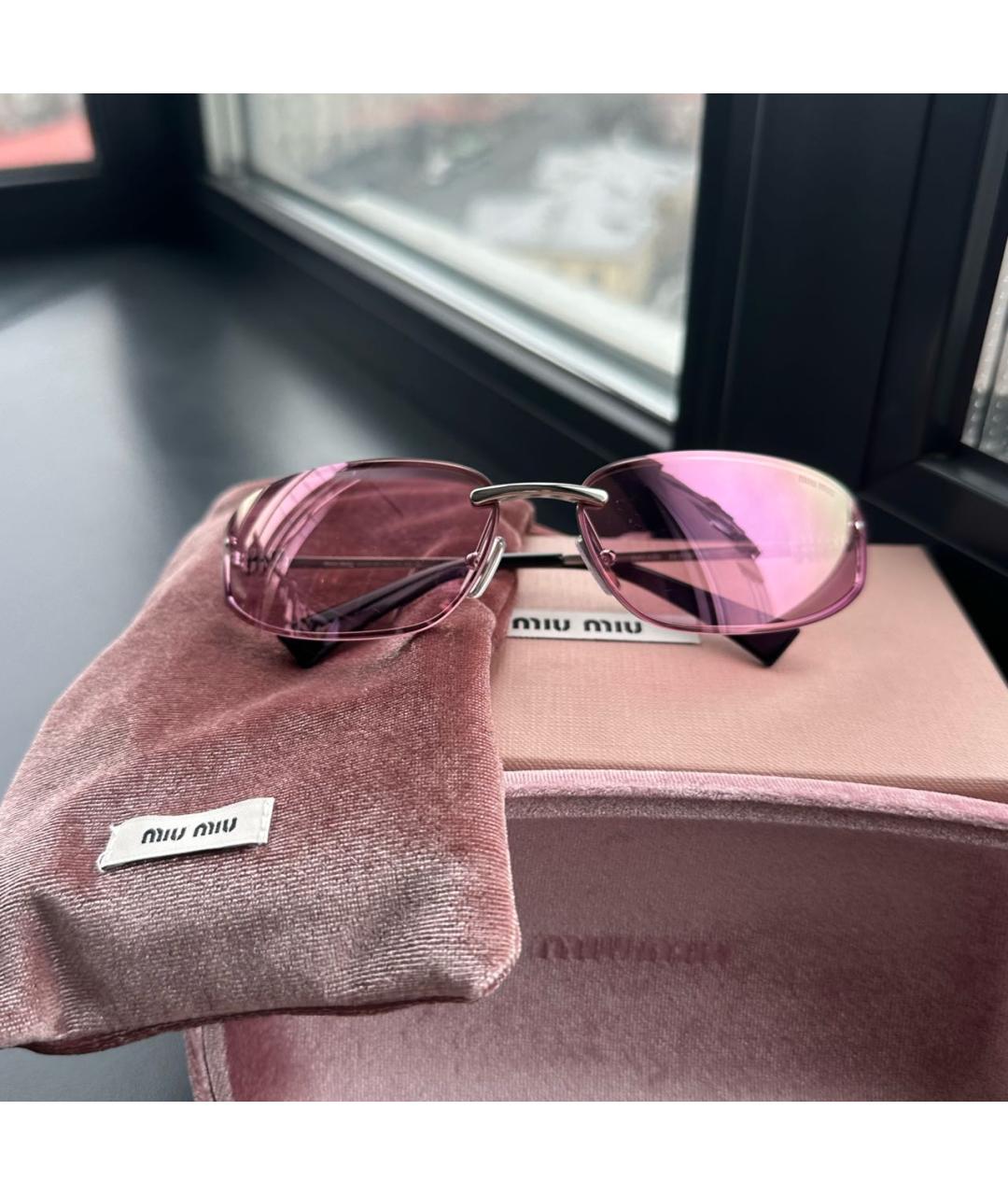 MIU MIU Розовые металлические солнцезащитные очки, фото 2