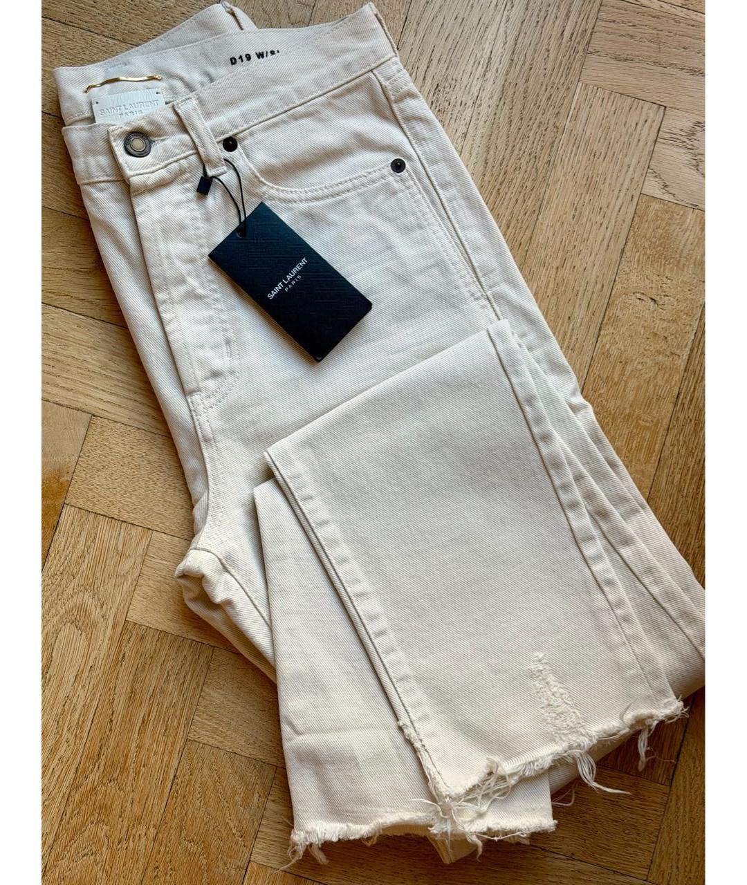 SAINT LAURENT Белые хлопковые прямые джинсы, фото 7