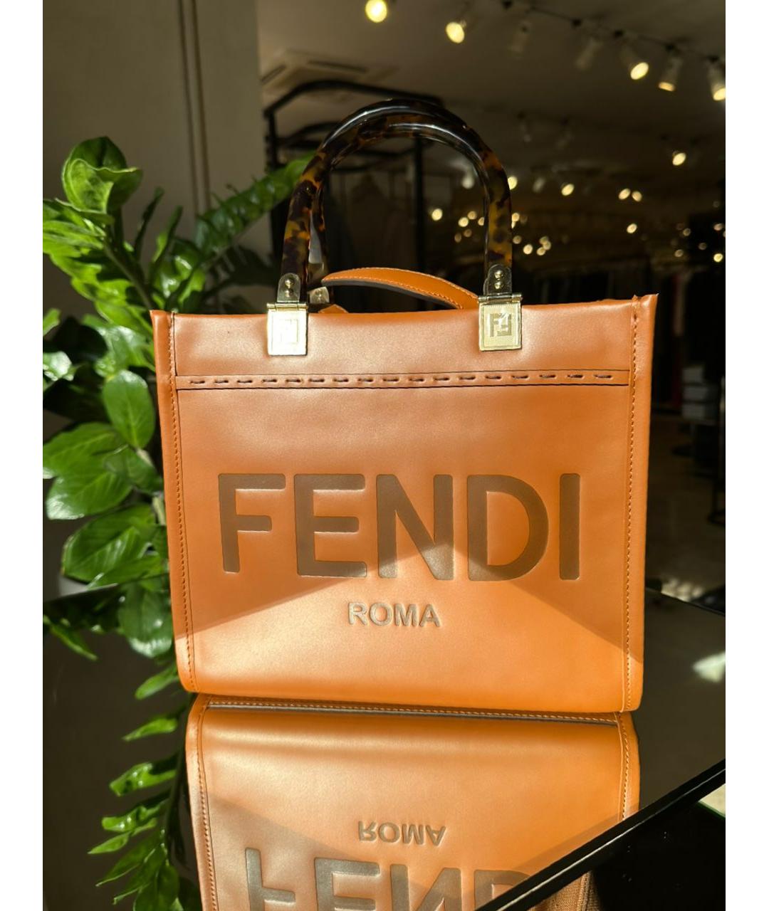 FENDI Коричневая кожаная сумка тоут, фото 4