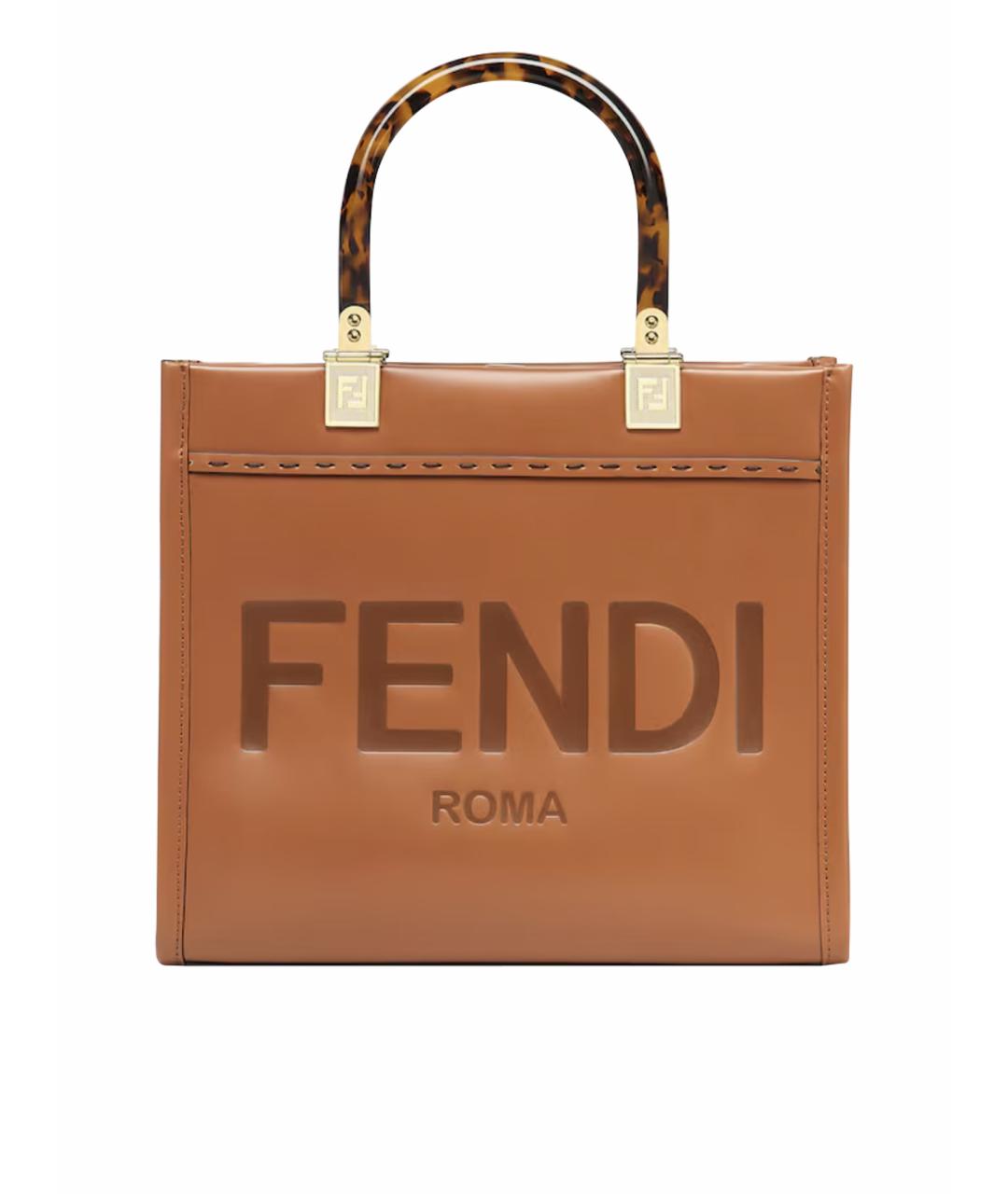 FENDI Коричневая кожаная сумка тоут, фото 1