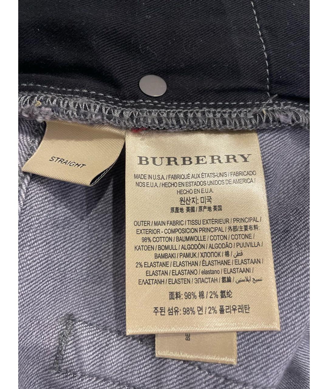 BURBERRY Антрацитовые хлопко-эластановые прямые джинсы, фото 8