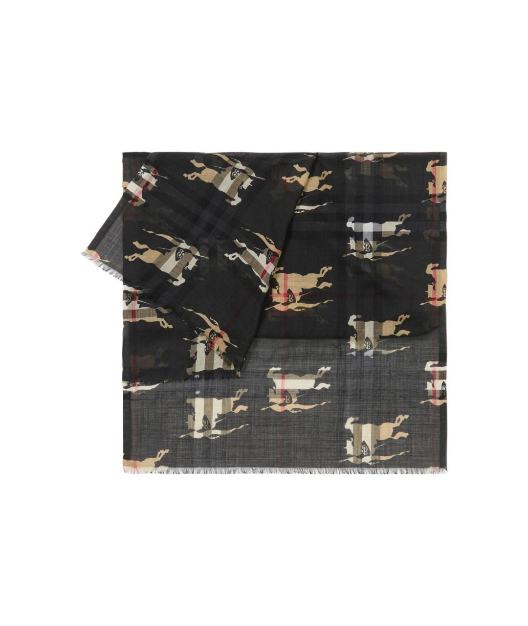 BURBERRY Черный шелковый шарф, фото 3