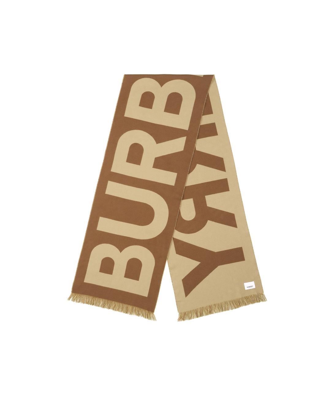 BURBERRY Коричневый шерстяной шарф, фото 2