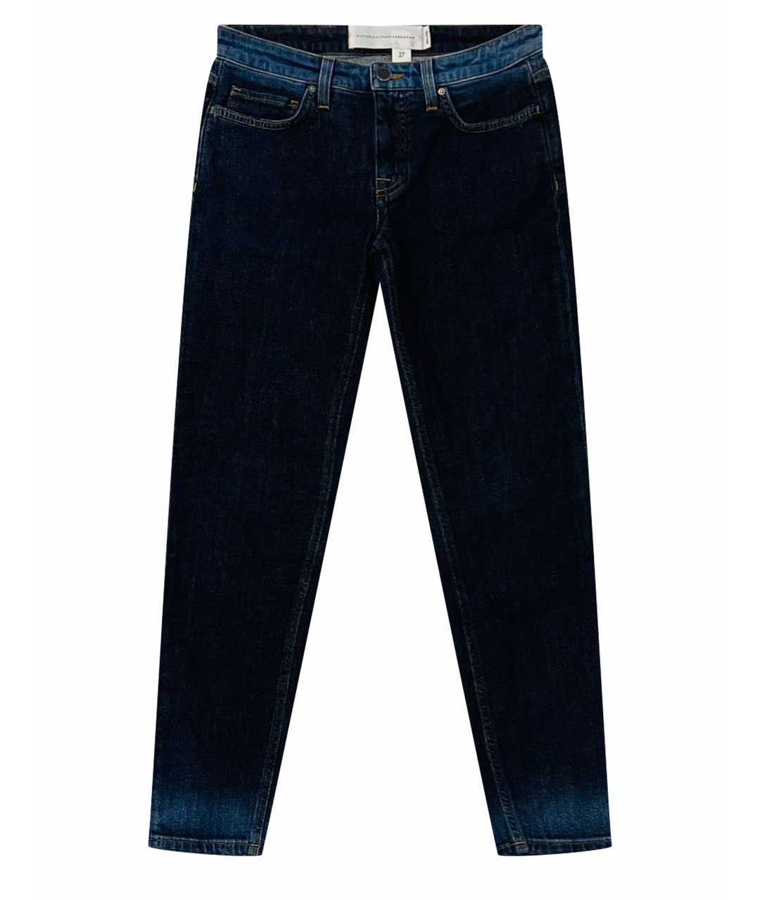 VICTORIA VICTORIA BECKHAM Темно-синие хлопко-эластановые джинсы слим, фото 1