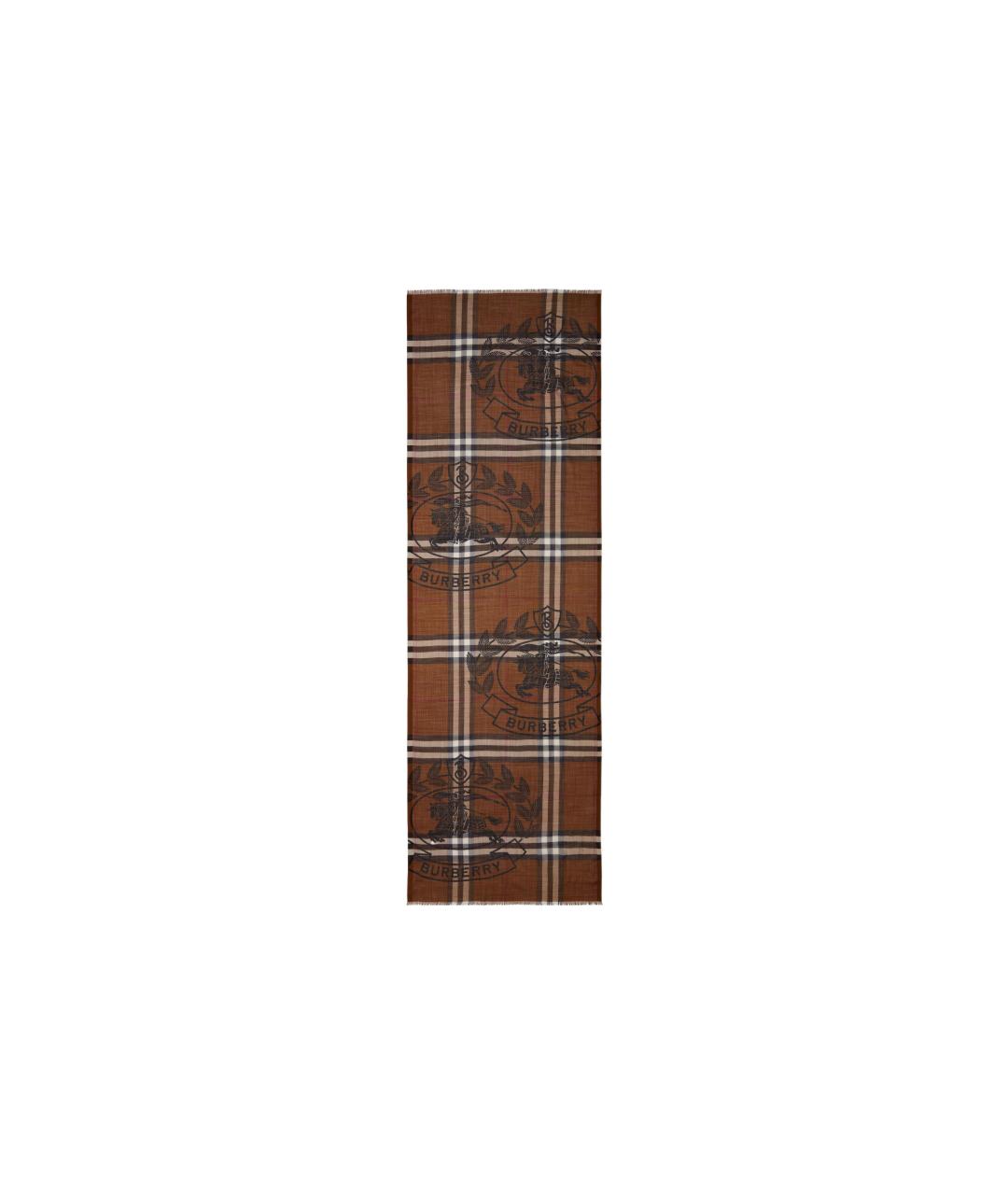 BURBERRY Коричневый шелковый шарф, фото 1