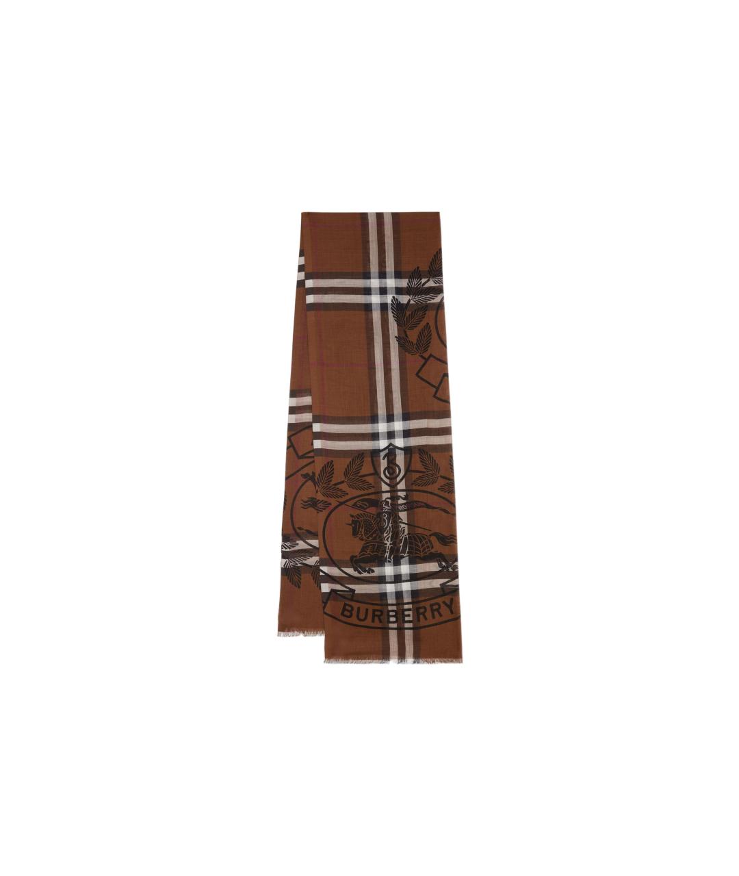 BURBERRY Коричневый шелковый шарф, фото 2