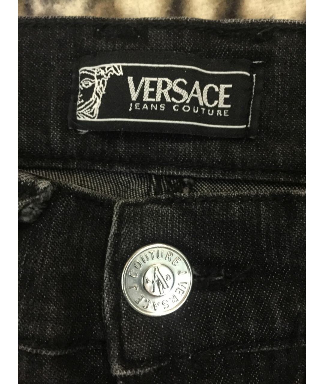 VERSACE JEANS COUTURE Черные хлопко-эластановые прямые джинсы, фото 5