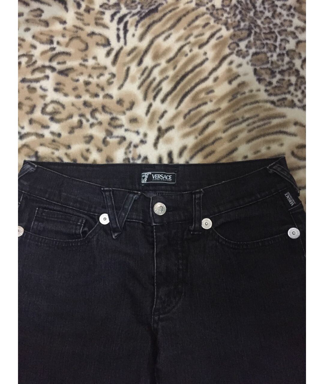 VERSACE JEANS COUTURE Черные хлопко-эластановые прямые джинсы, фото 3