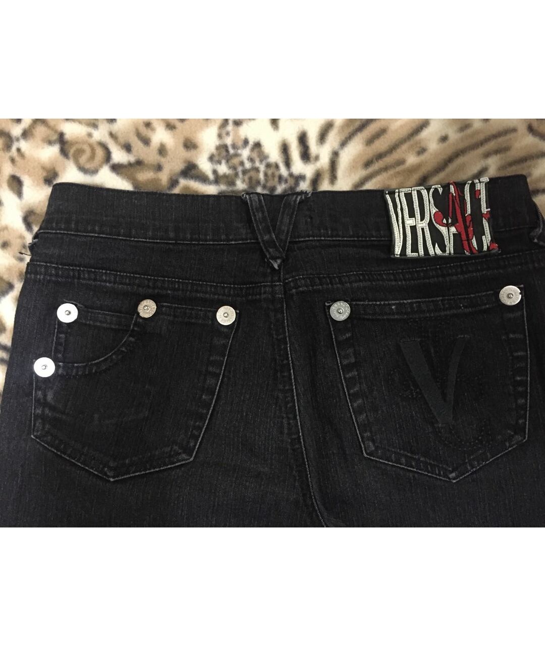 VERSACE JEANS COUTURE Черные хлопко-эластановые прямые джинсы, фото 7