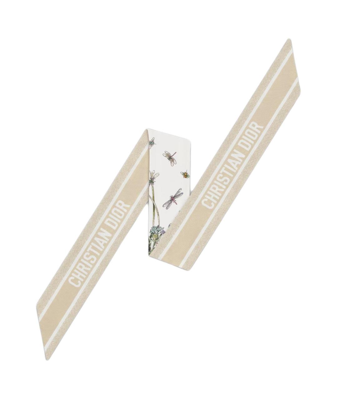 CHRISTIAN DIOR Бежевый шелковый шарф, фото 2