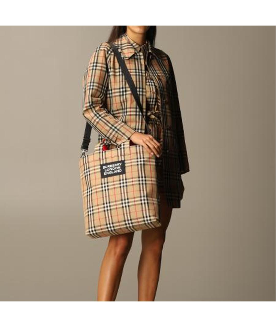 BURBERRY Бежевая тканевая сумка тоут, фото 8