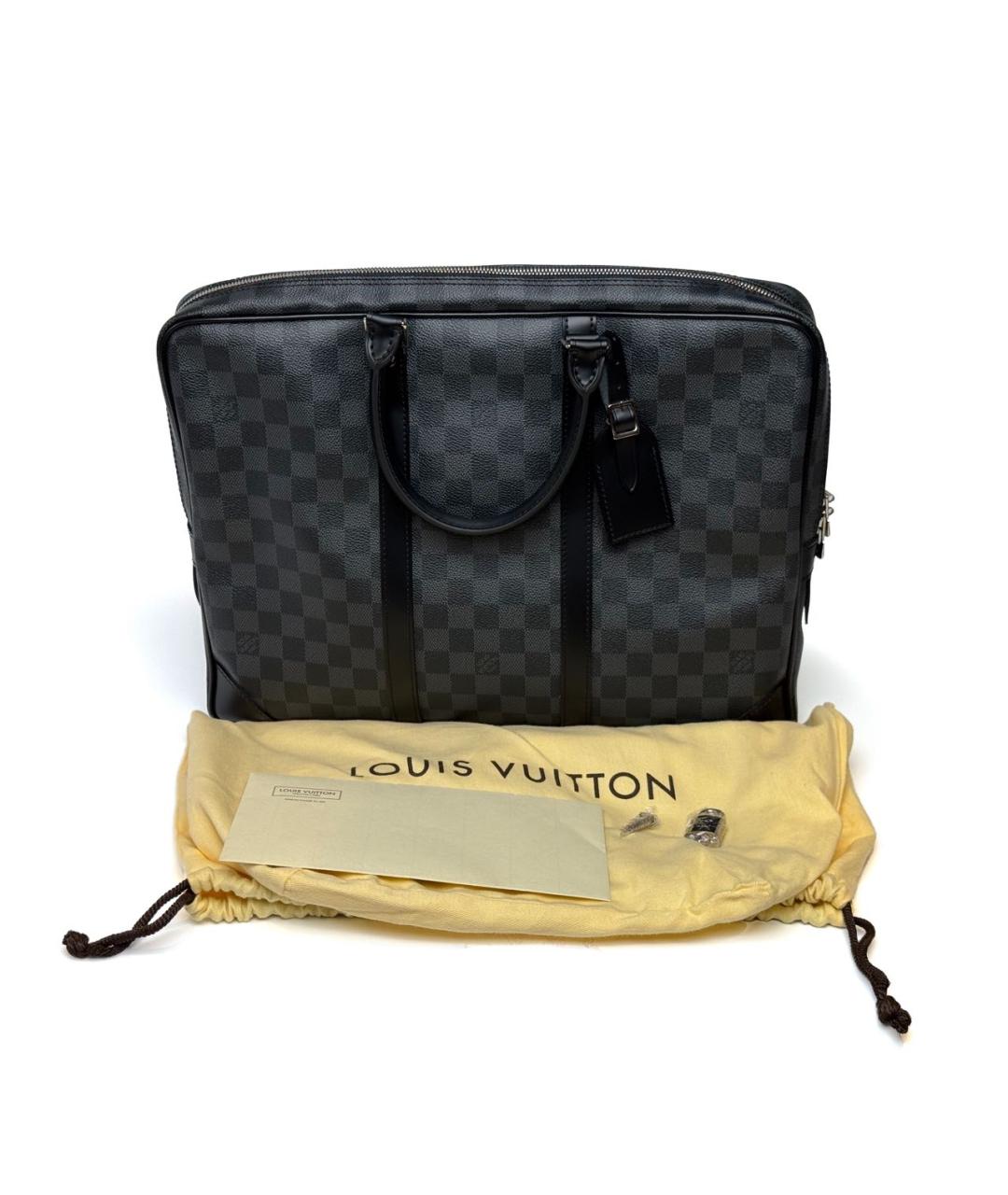 LOUIS VUITTON Черный кожаный портфель, фото 3