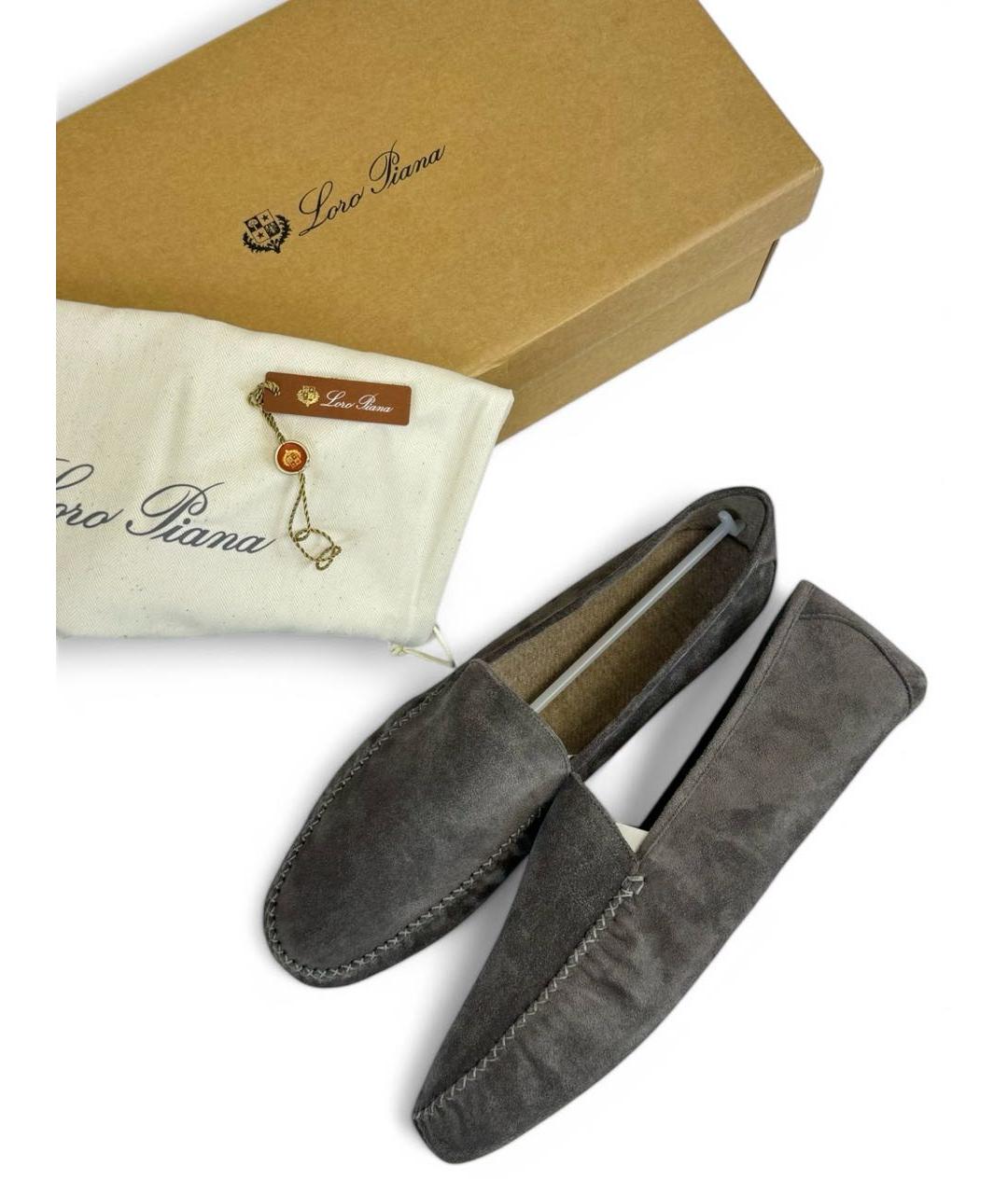 LORO PIANA Антрацитовые замшевые мокасины, фото 5