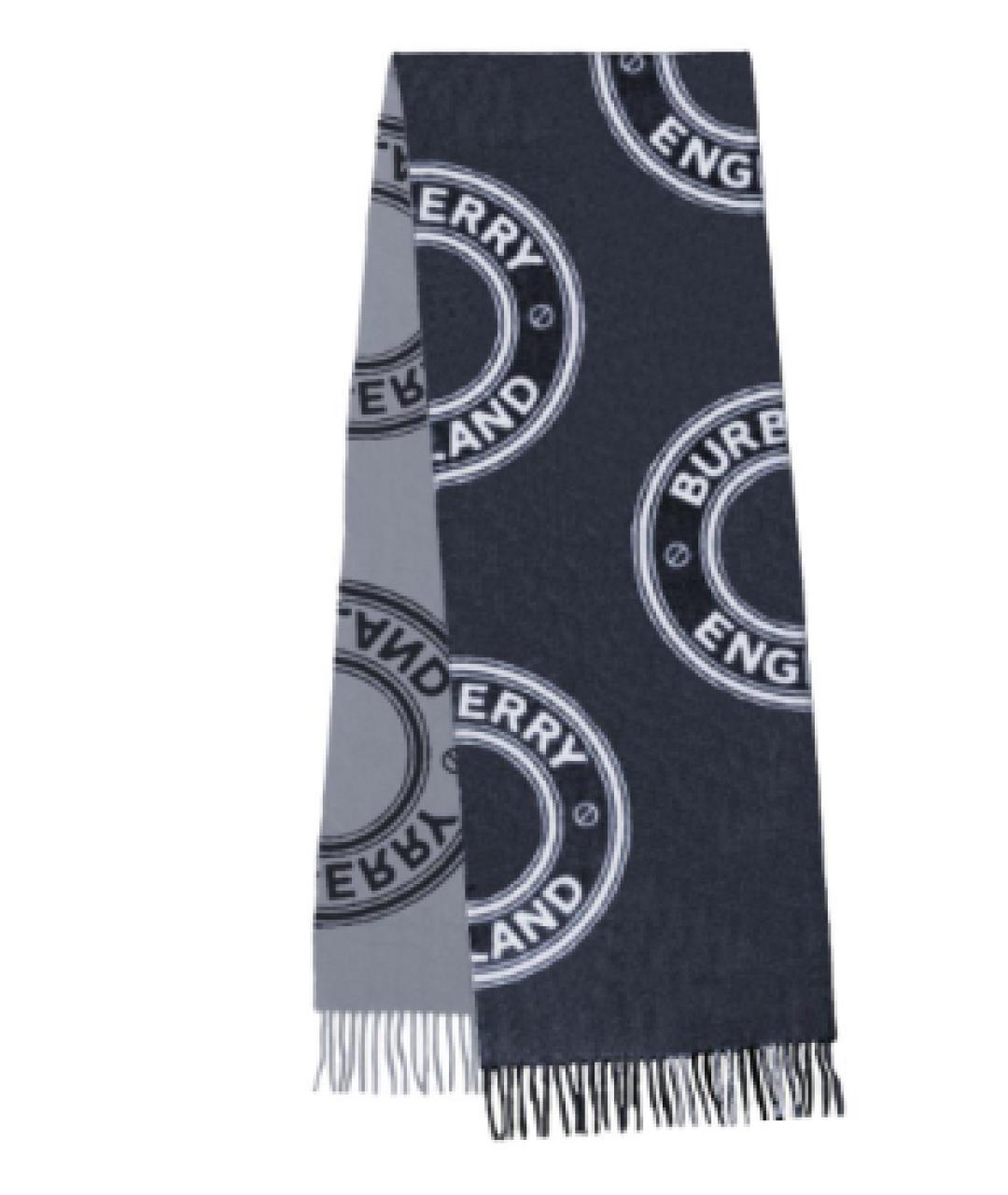 BURBERRY Темно-синий шерстяной шарф, фото 2