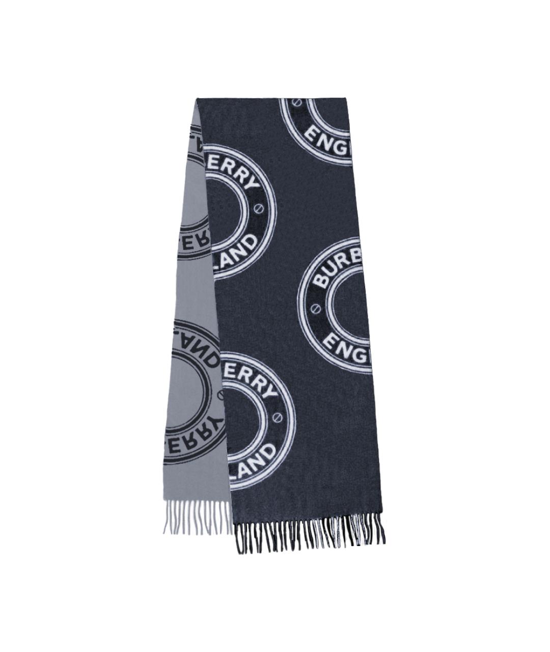 BURBERRY Темно-синий шерстяной шарф, фото 1