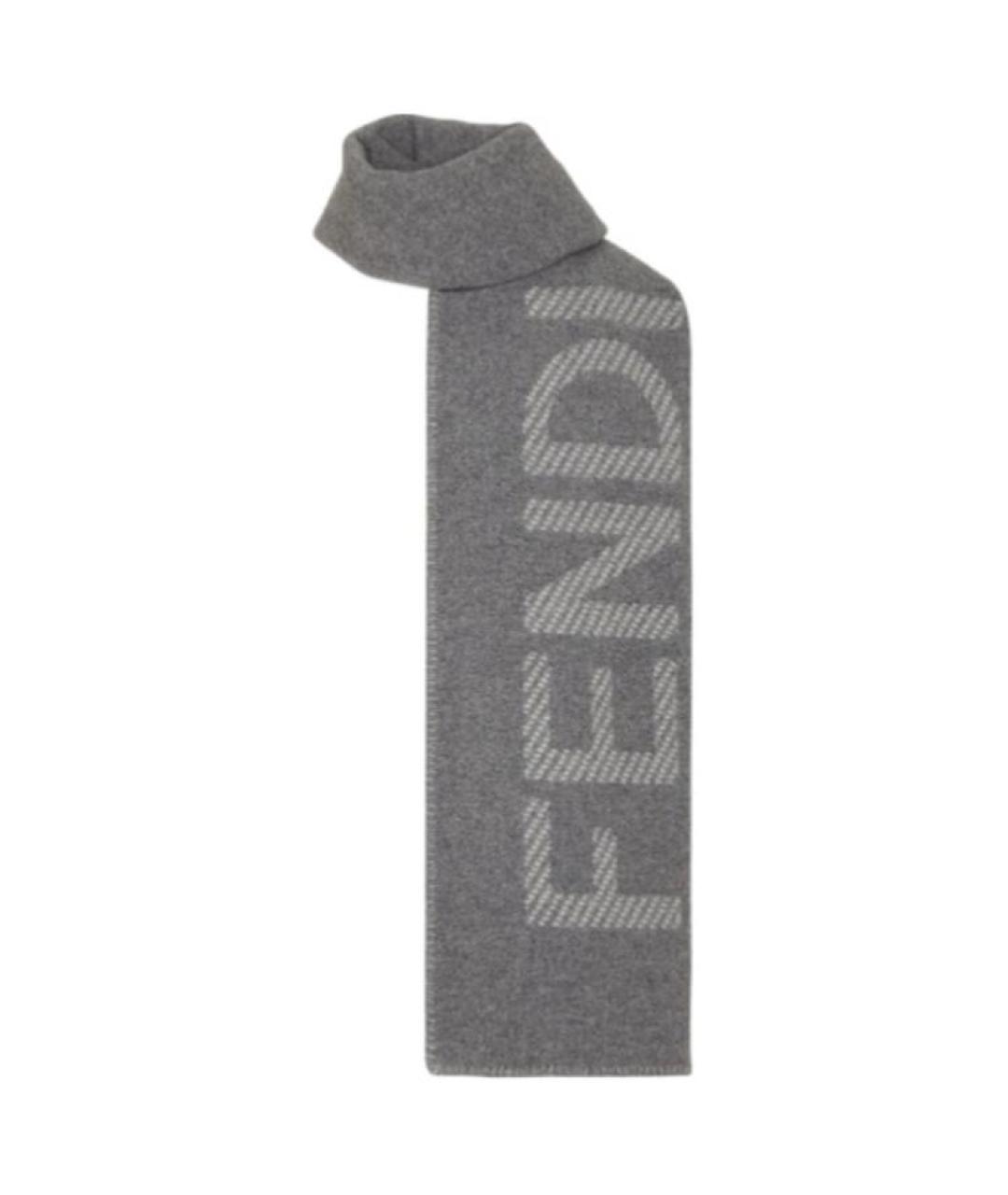 FENDI Серый шерстяной шарф, фото 2