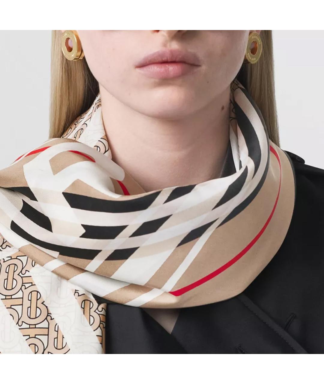 BURBERRY Бежевый шелковый шарф, фото 3